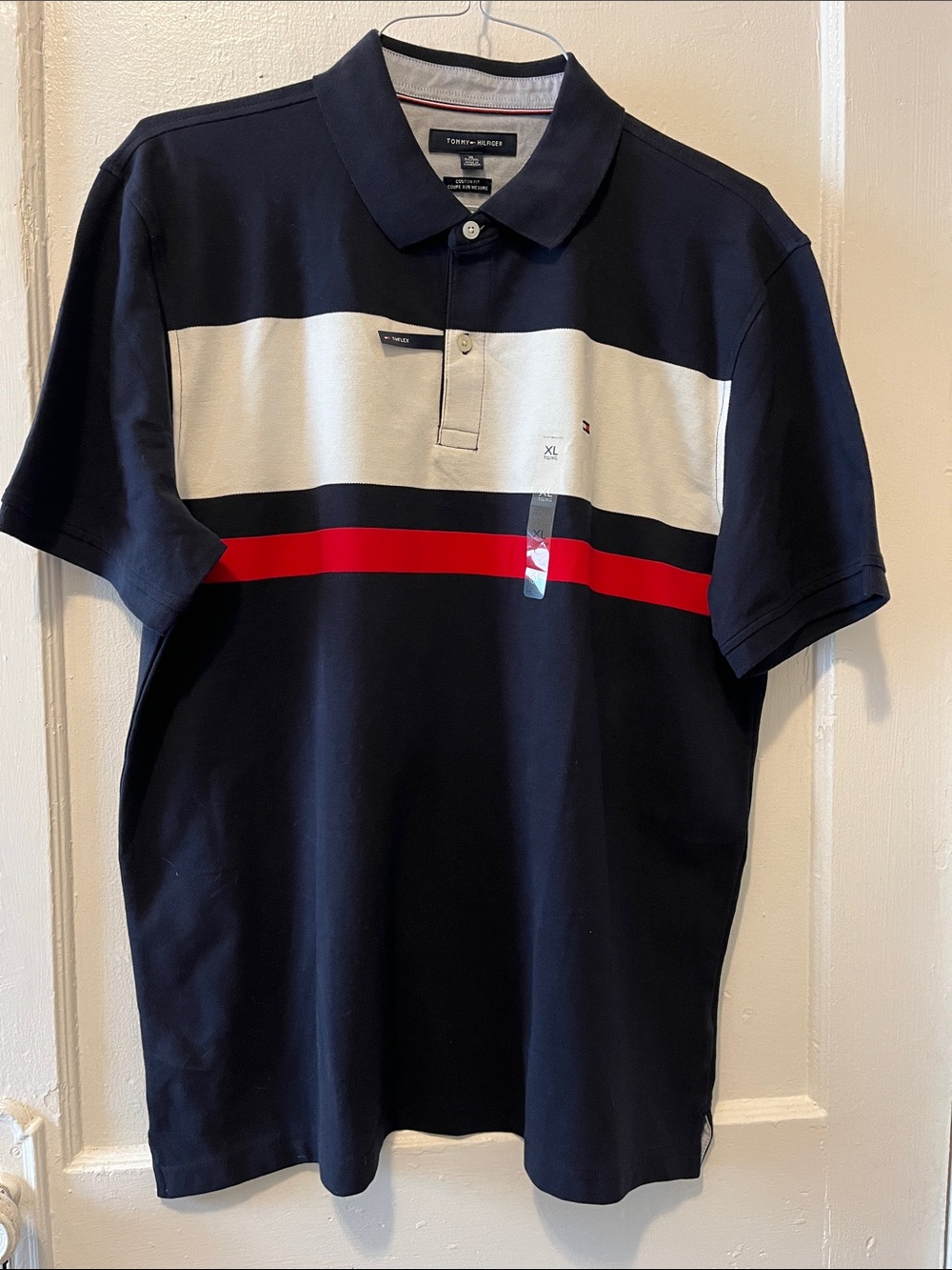 Tommy Hilfiger Navy Polo with White and Red Stripes